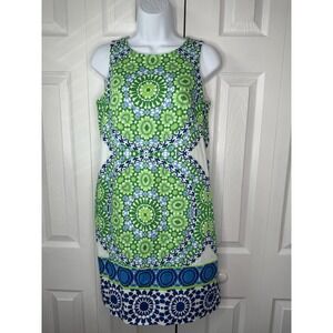 London Times Women Shift Dress Green, Blue‎ & White Multi Color. Size 4